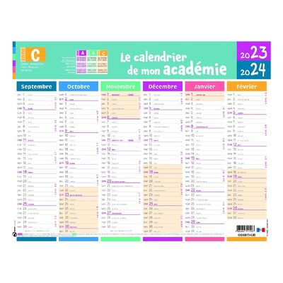 Calendrier Mon Academie - 6 mois par face - Zone C - 33,5 x 43 cm - Oberthur