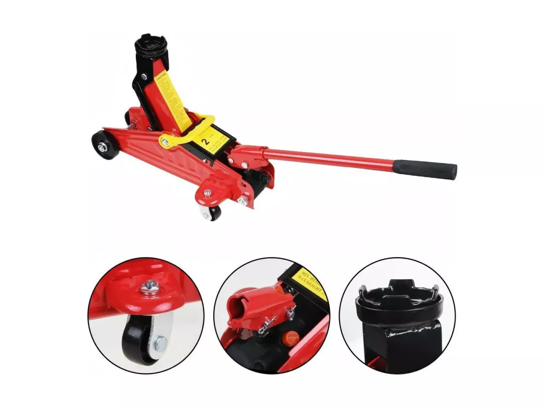 Trolley Jack 2 Tonne, Cric hydraulique de Voiture, 125-300mm élévateur de Voiture, avec roulettes et Poignée de transport, 42x7.5x12.5cm
