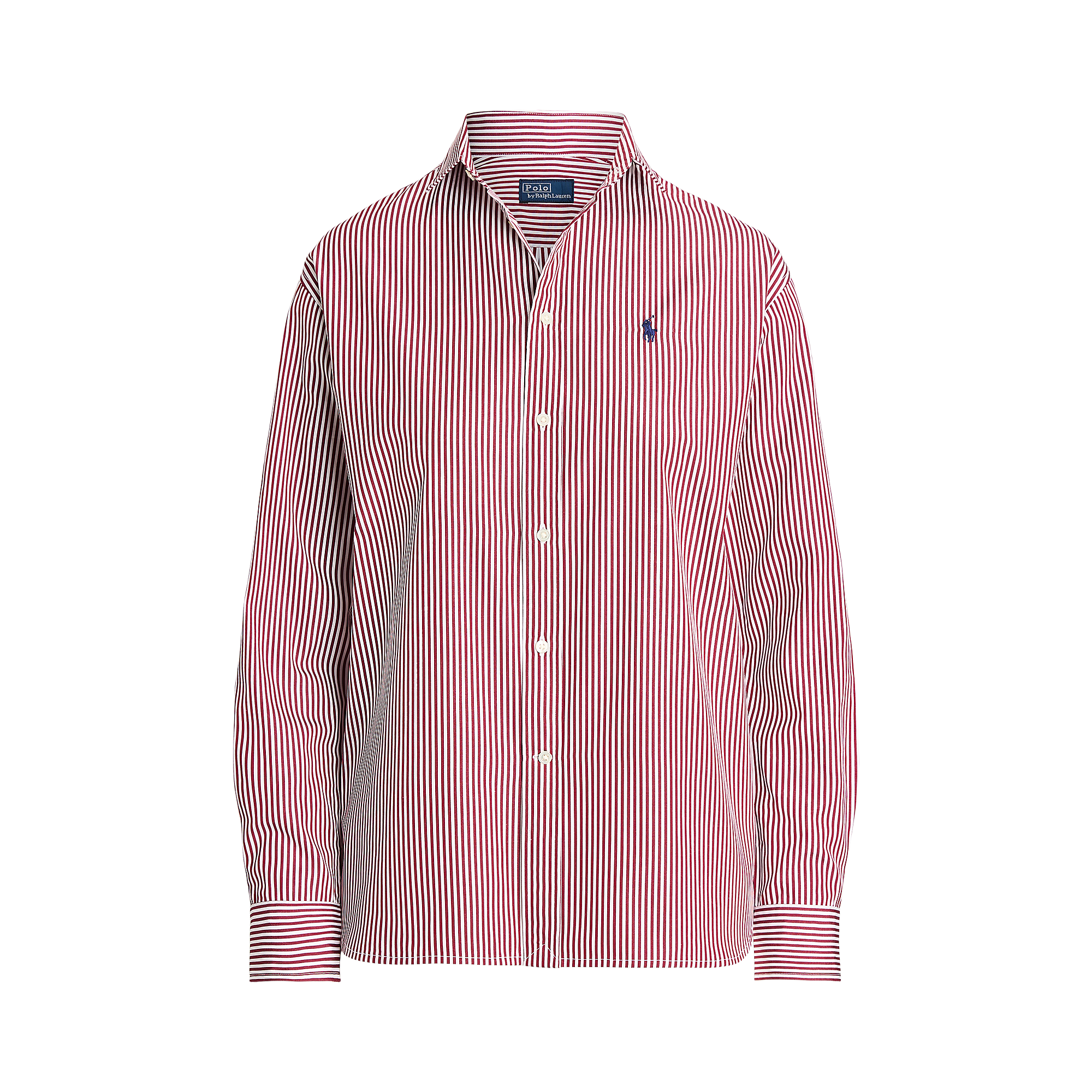 Chemise droite col polo en coton rayé | Rouge