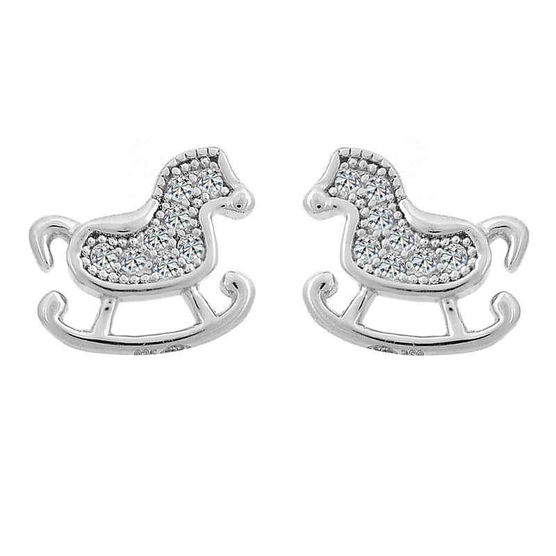 Boucles d'oreilles cheval à bascule serti d'oxyde de zirconium Argent 925 Rhodié