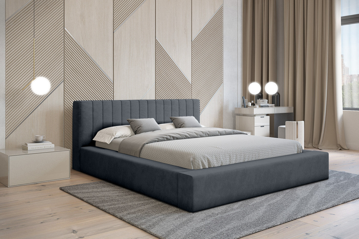 Trae Mobler Como 180 x 200 cm Gestoffeerd Bed Donkerblauw