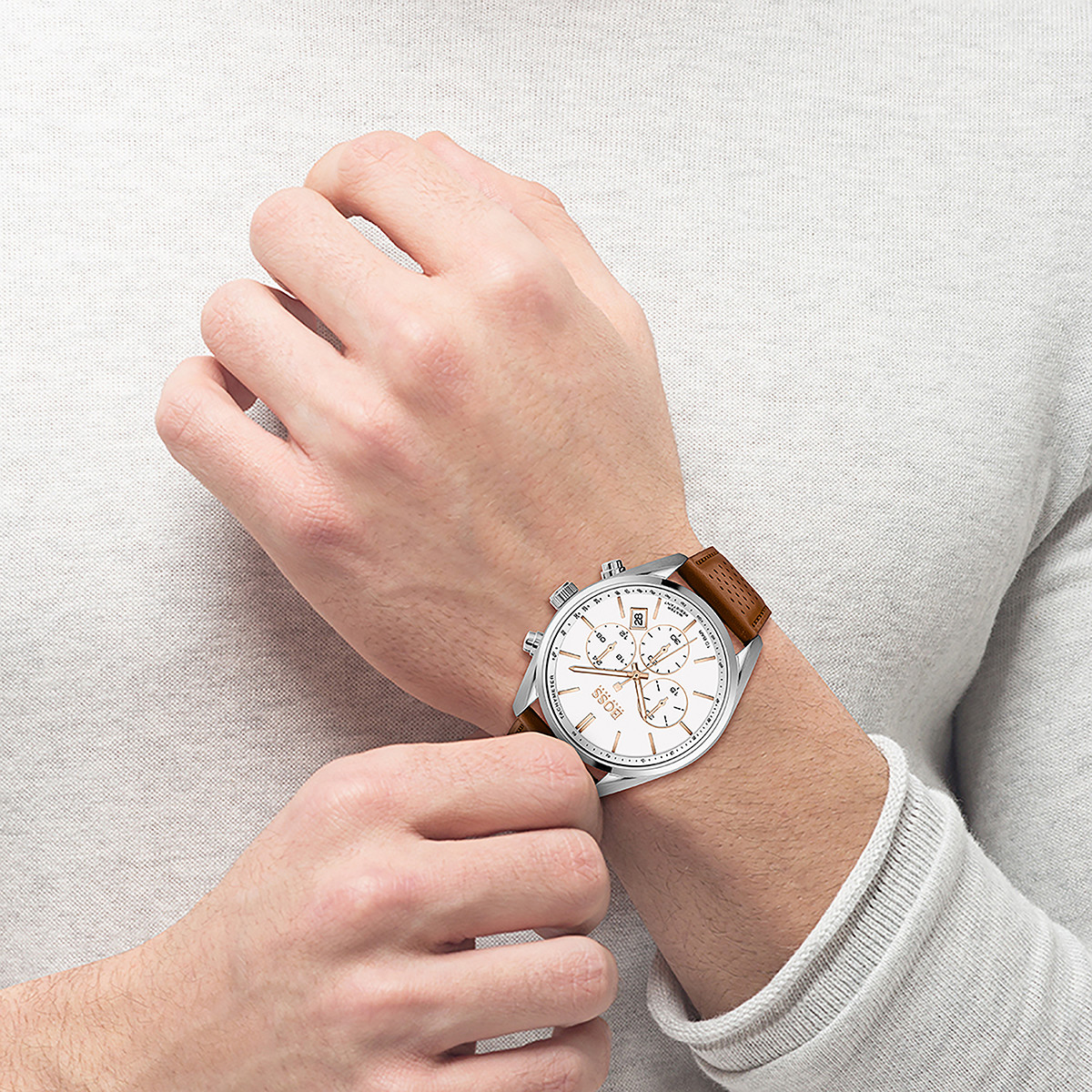 Montre Boss homme acier cuir marron