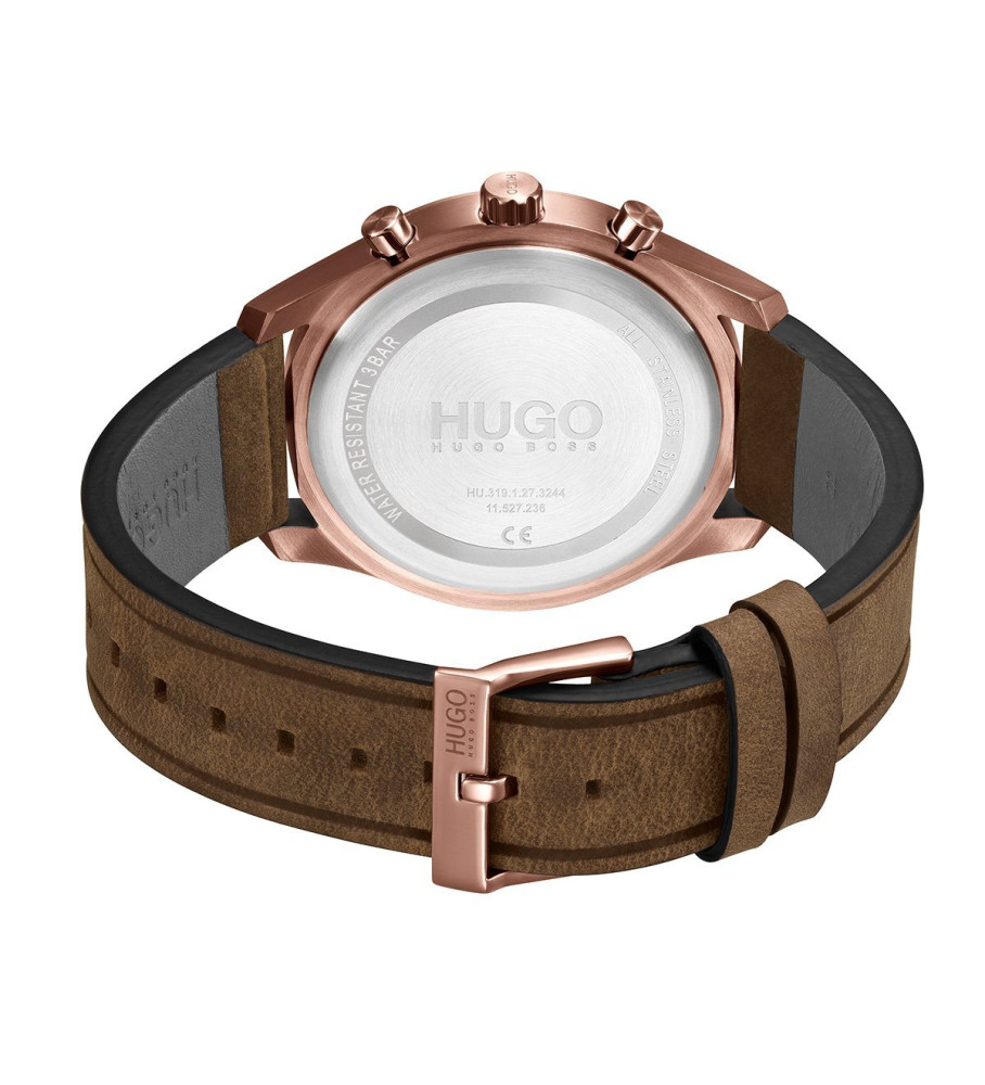 Relógio analógico HUGO Chase com pulseira de couro, preto