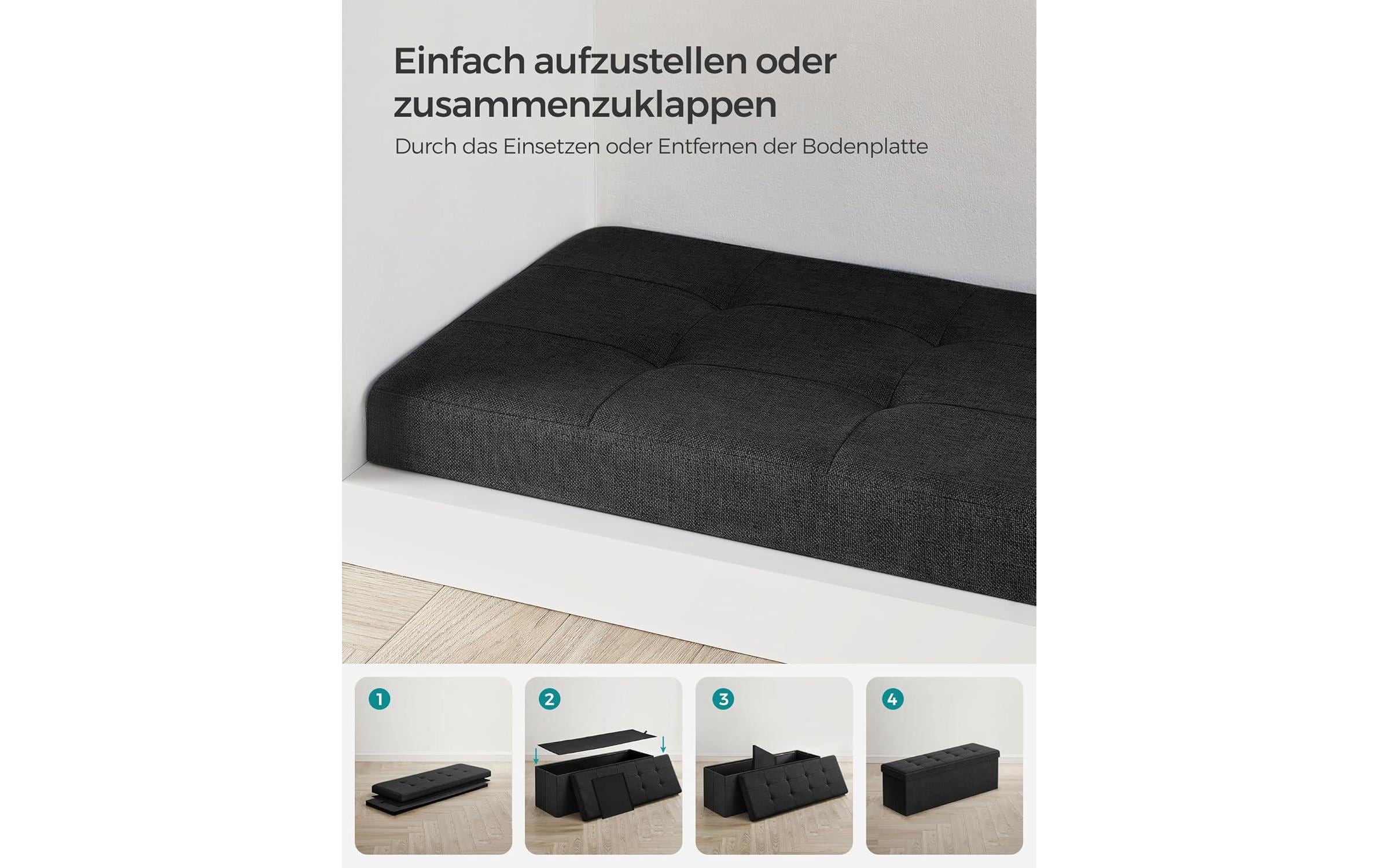Sitztruhe Ottomane 110 x 38 cm, SchwarzSitzbank mit Stauraum