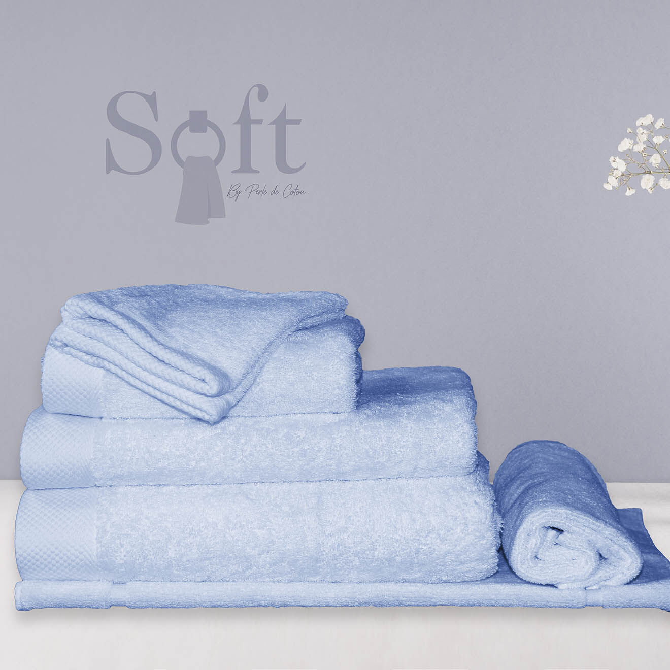 Soft by Perle de Coton Drap de bain bleu ciel - 100x150 cm