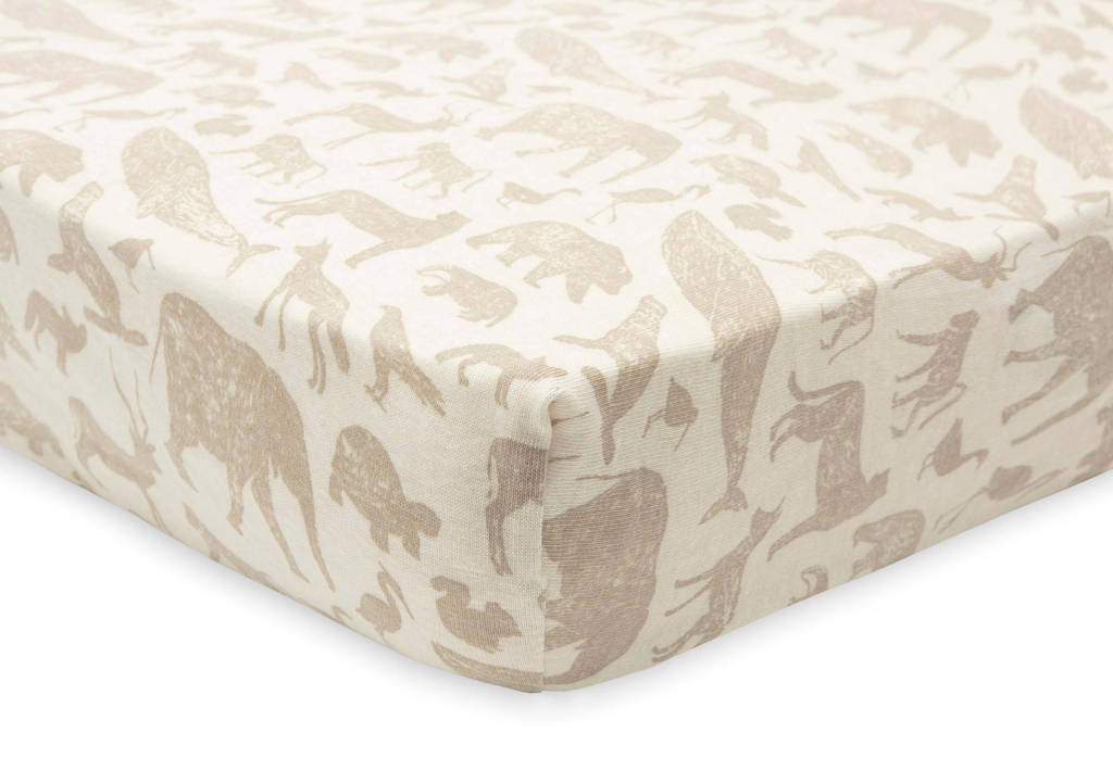 katoenen jersey wieg hoeslaken 40/50x80/90cm Animals - Nougat