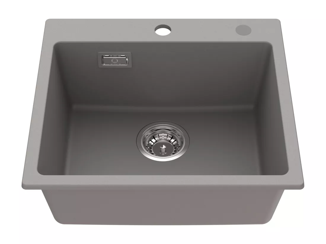 Cecipa max Evier Quartz 50x45cm + 300ML Distributeur de Savon Brossé - Evier 1 Bac en Quartz Evier de Cuisine- Evier à Encastrer 1 Vasqu - Evier Gris