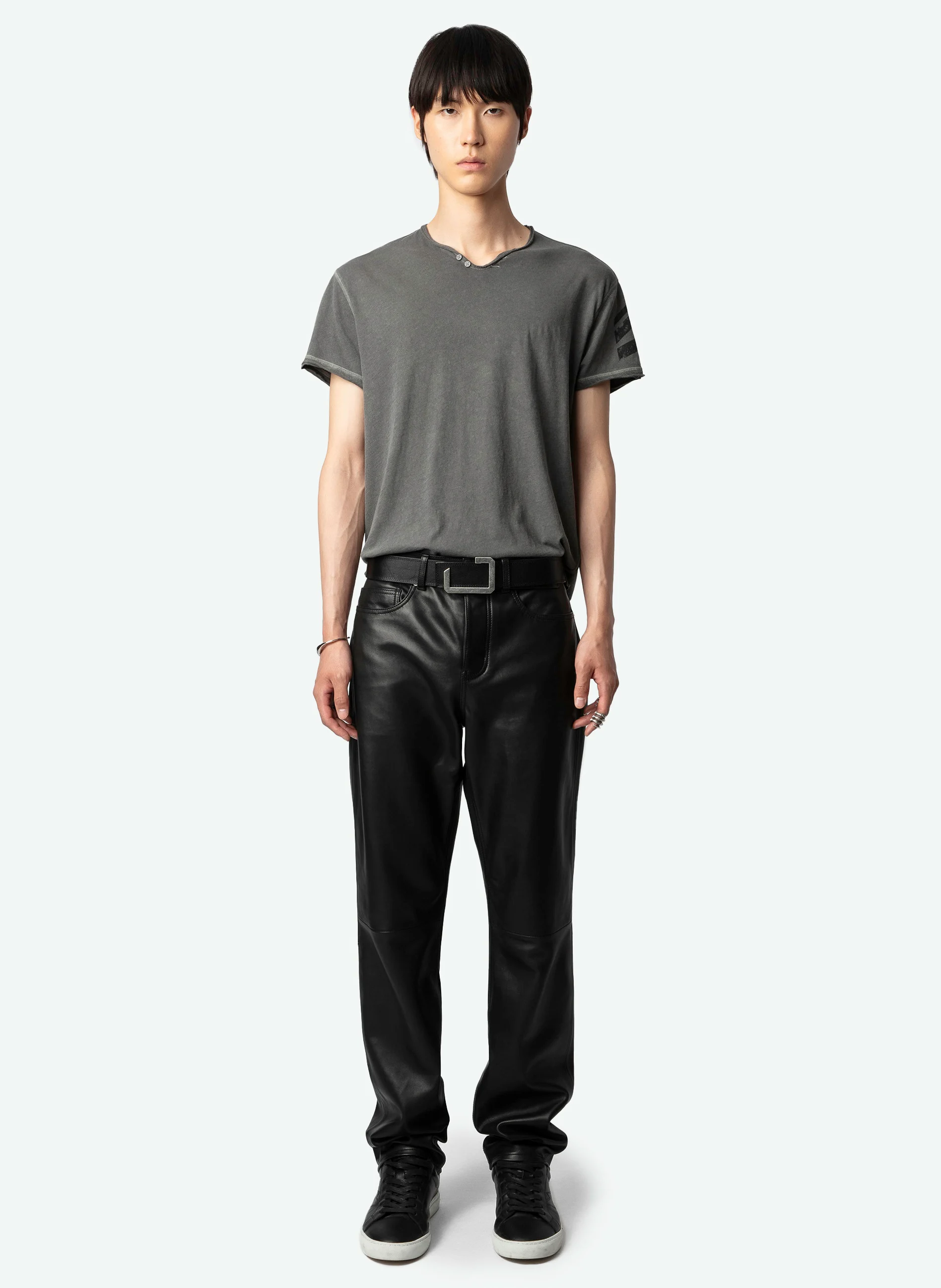 MONASTI - Tee-shirt col tunisien en coton | Gris
