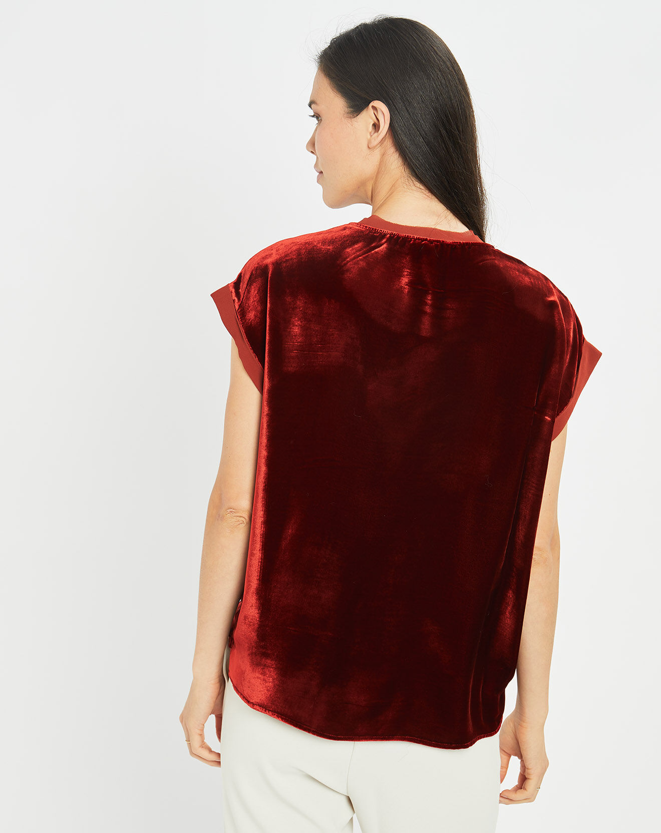 Lauren Vidal Top en Velours Basal piment
