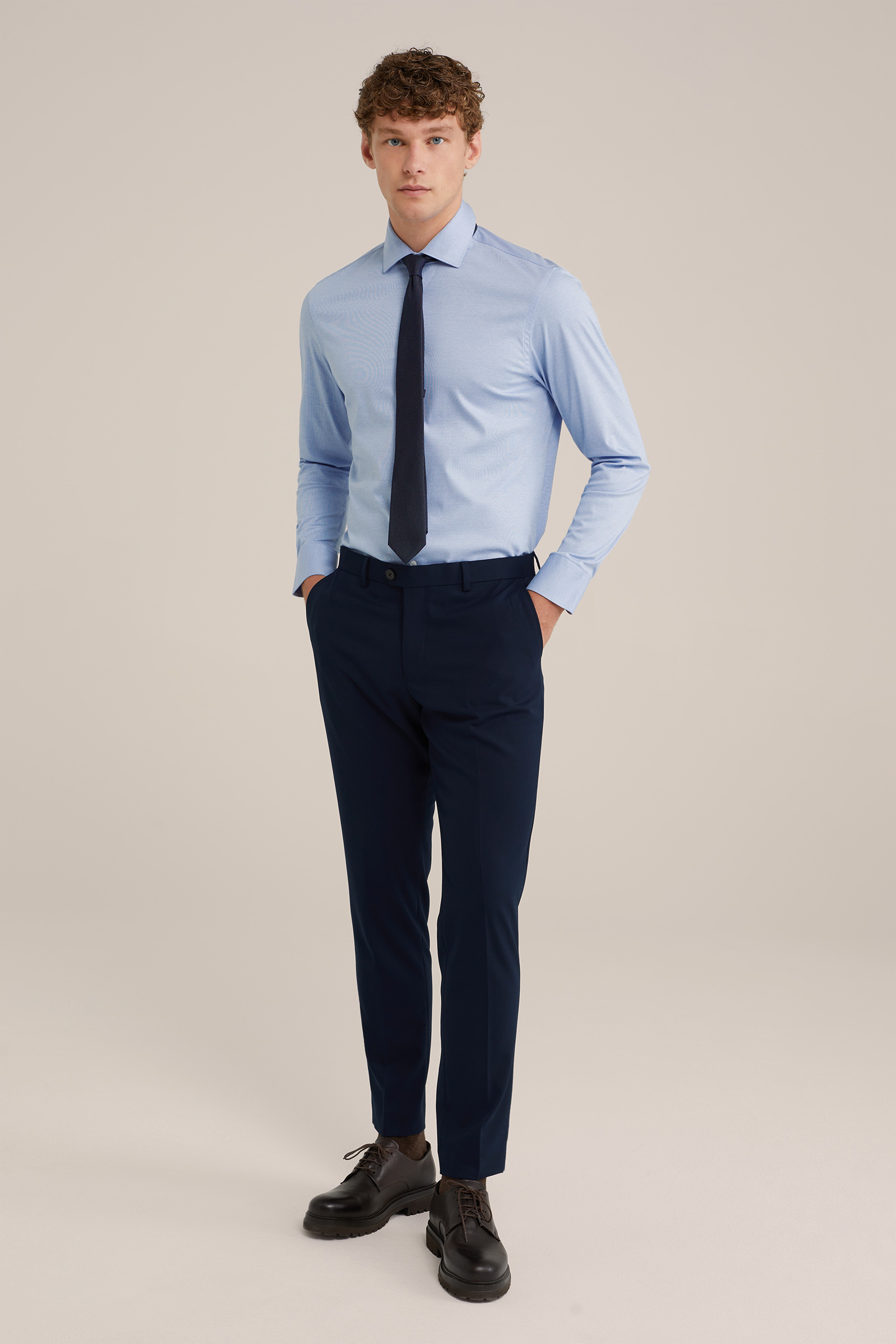 premium jacquard gebreid overhemd met structuur WE Fashion Lichtblauw