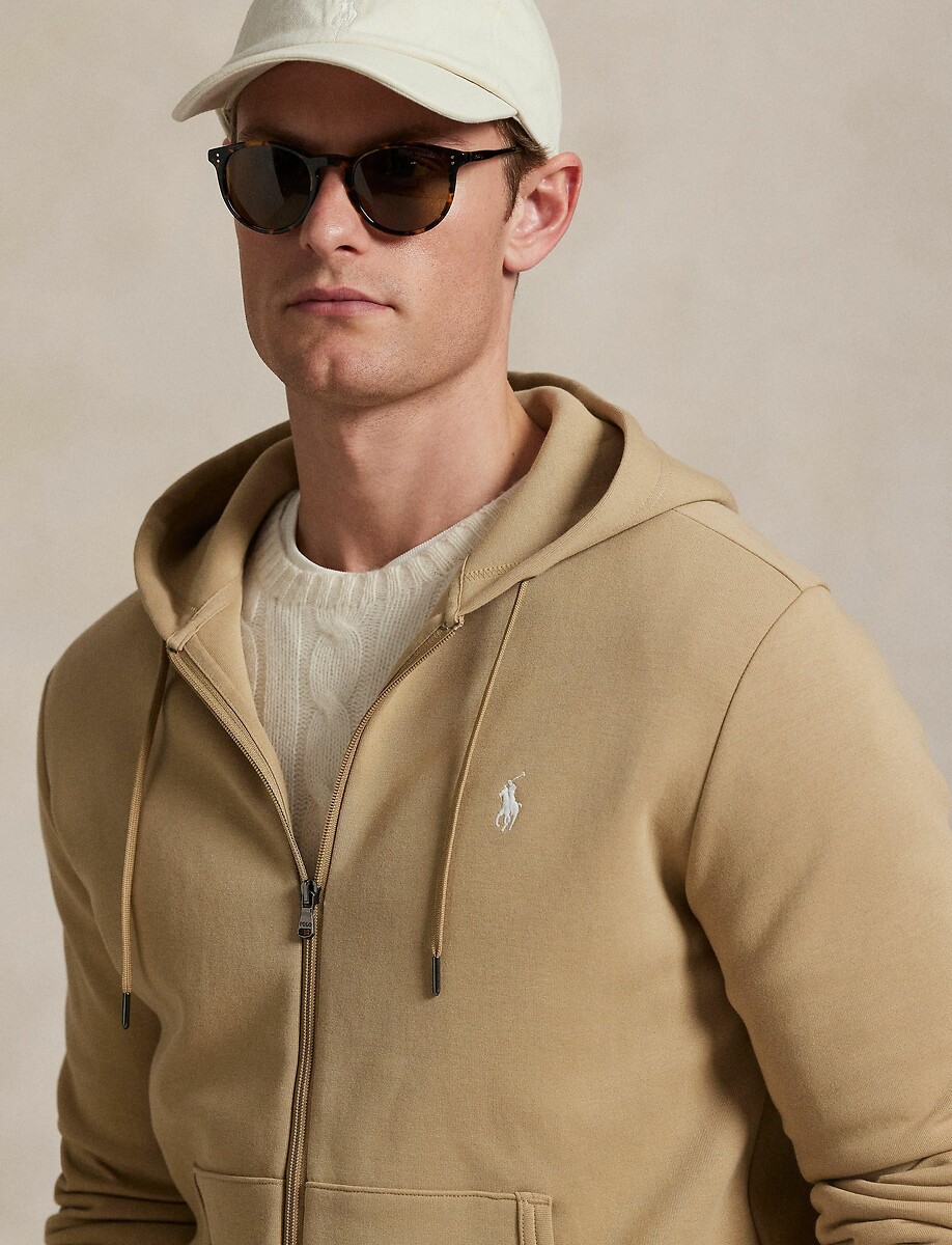 POLO RALPH LAUREN<br>Moletom com capuz em malha dupla e zíper