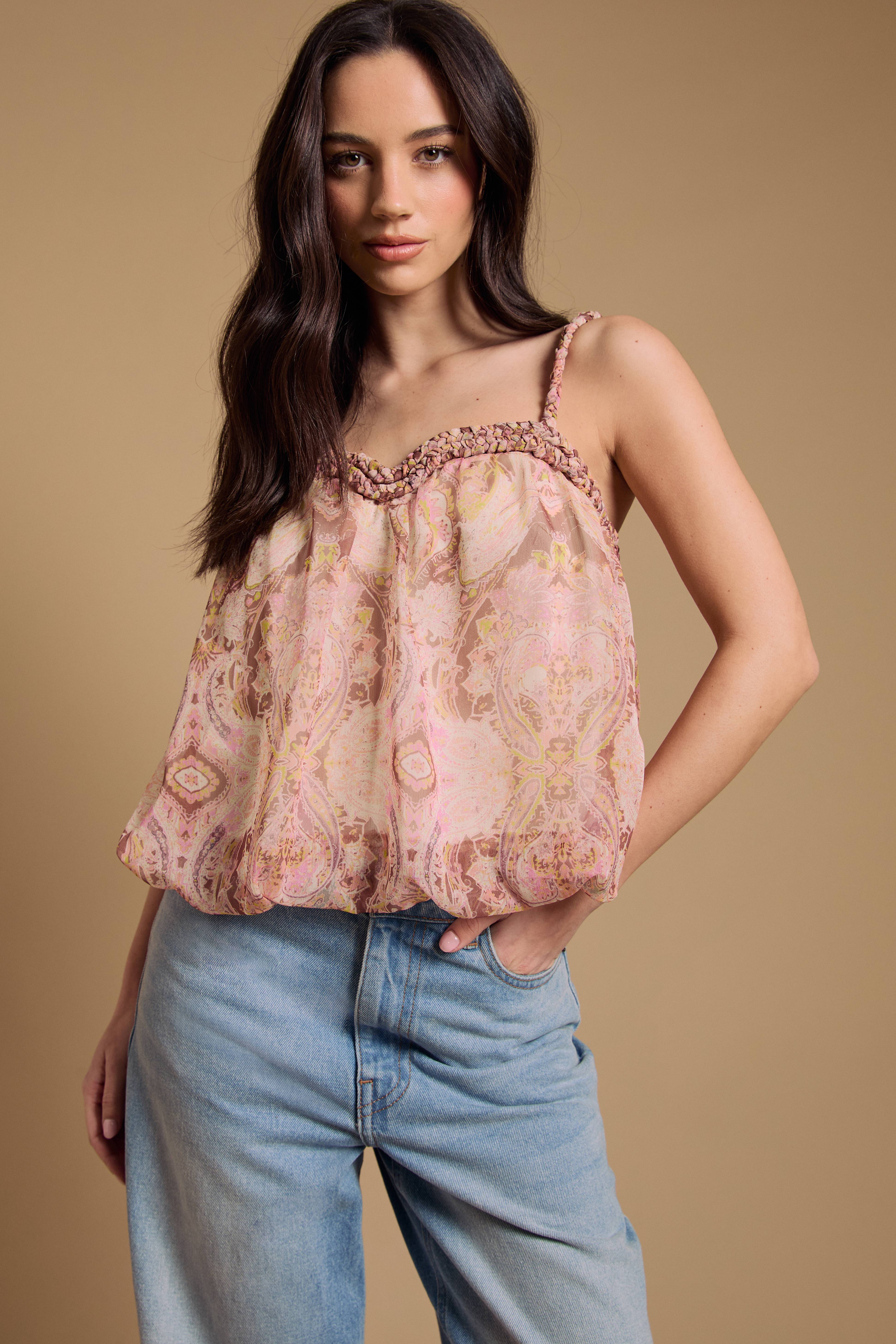 Oasis Blouse Camisole À Col Cordé Et Ourlet Bouffant