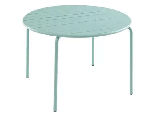 Salle à manger de jardin en métal - une table D.110 cm et 4 fauteuils empilables - Vert amande - MIRMANDE de MYLIA