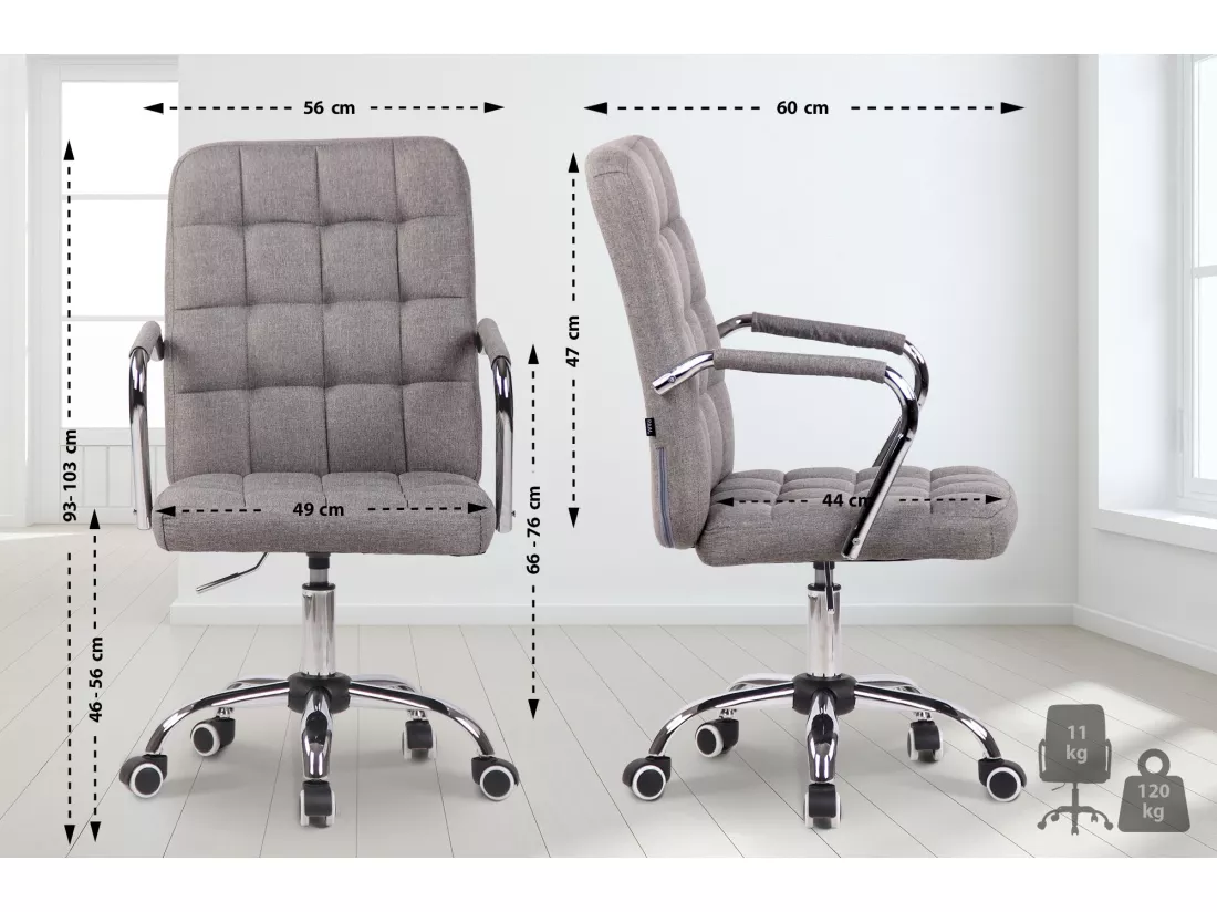 Chaise de bureau - Tissu & Métal chromé - Gris - Terni
