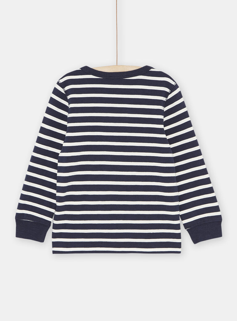 T-Shirt bleu marine à imprimé à rayures garçon