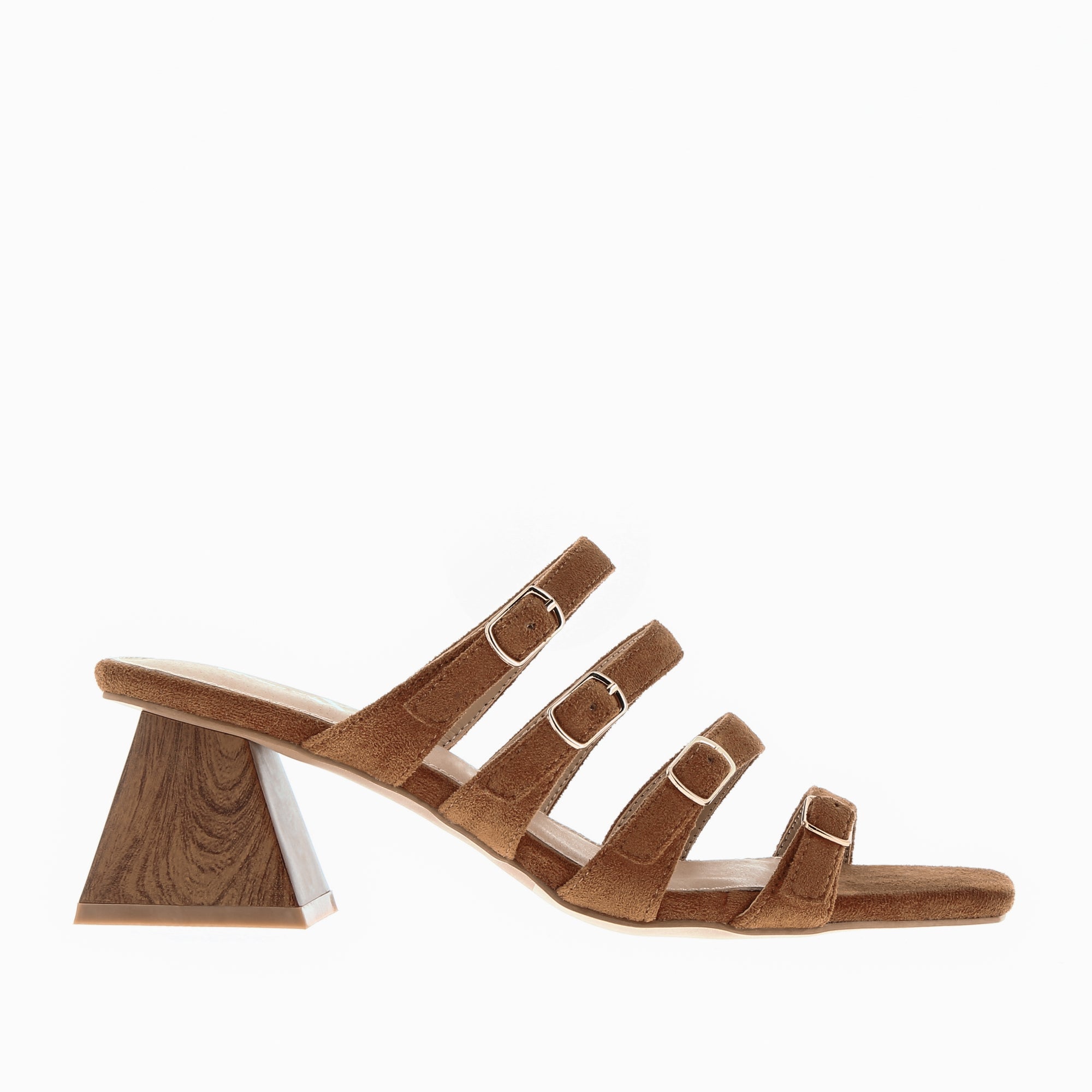 Sandales à talon, Compensées-Mules Vera multibrides café à talon pyramide