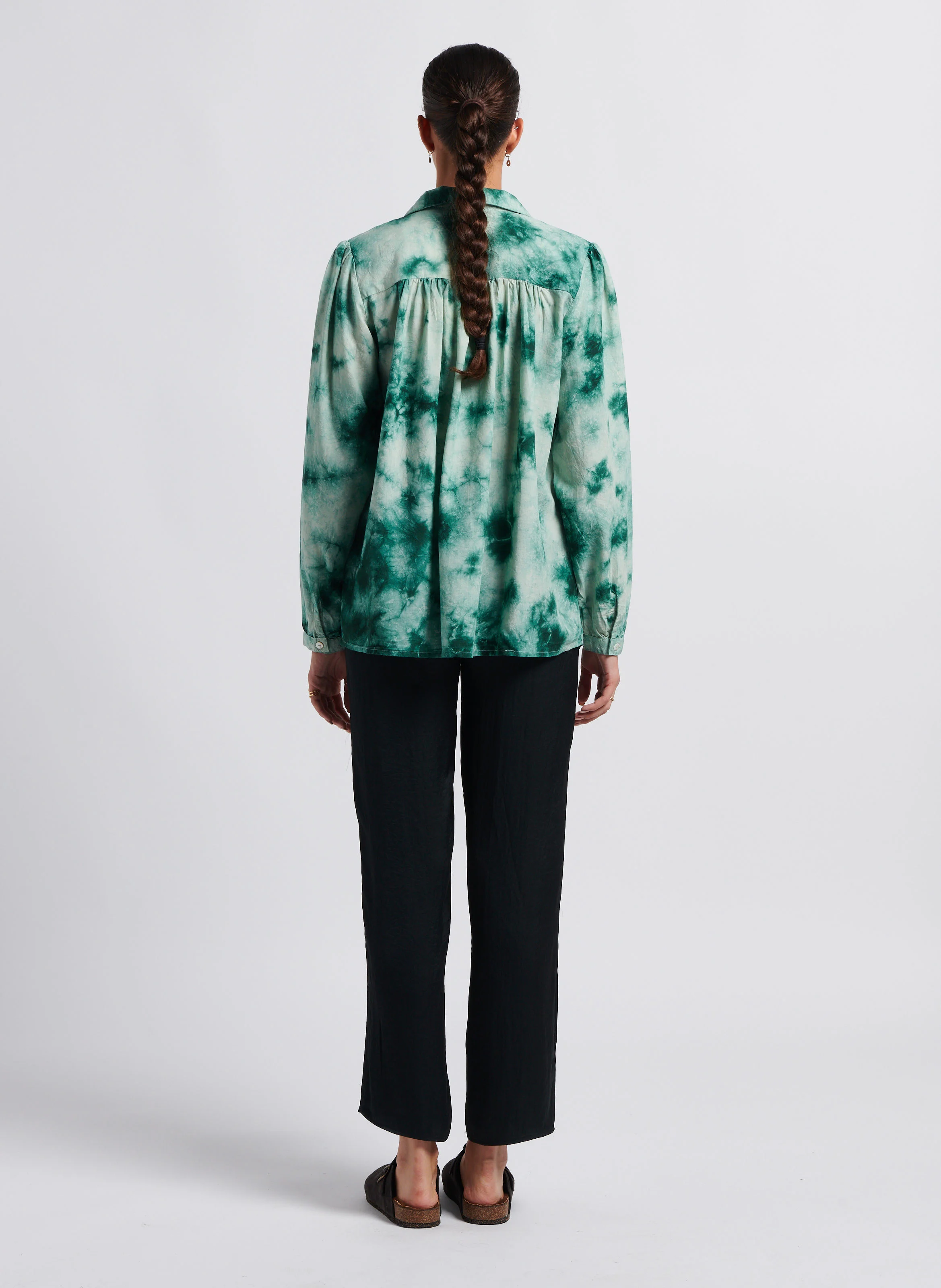 OTIS - Blouse col V à revers imprimée| Vert