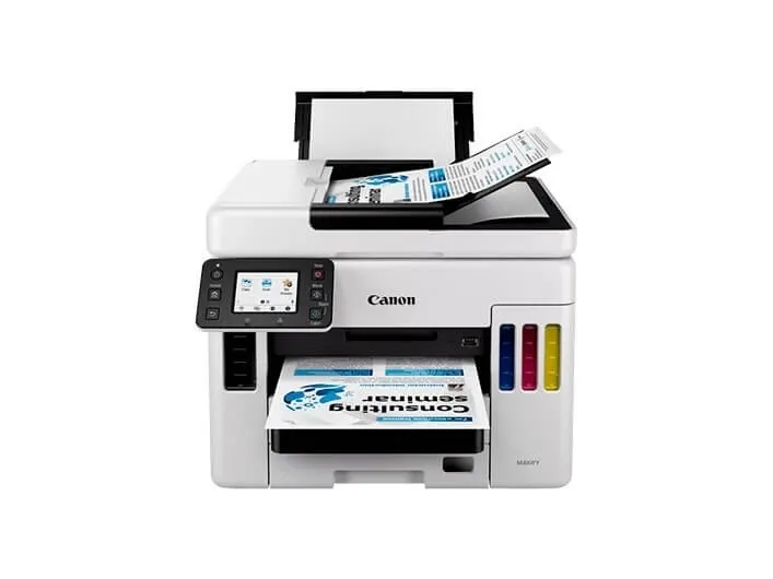 Canon MAXIFY GX7050 - Multifunktionsprinter - farve - blækprinter - kan genopfyldes - Legal (216 x 356 mm)/A4 (210 x 297 mm) (original) - A4/Legal (medie) - op til 24 ipm (udskriver) - 600 ark - 33.6 Kbps - LAN, Wi-Fi(n), USB 2.0, USB vært