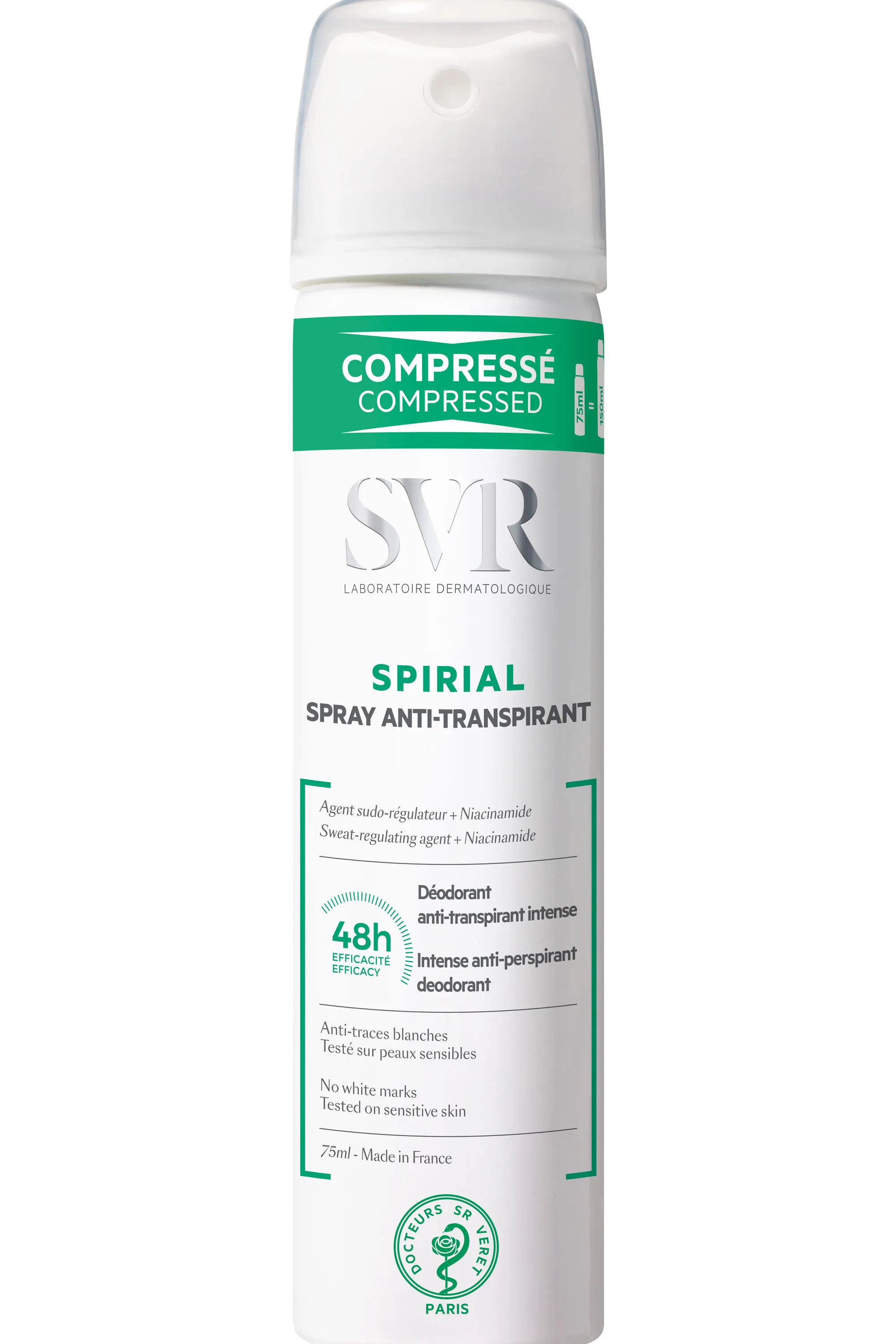 SVR Déodorant en spray anti-transpirant intense 48h Spirial-75 ml