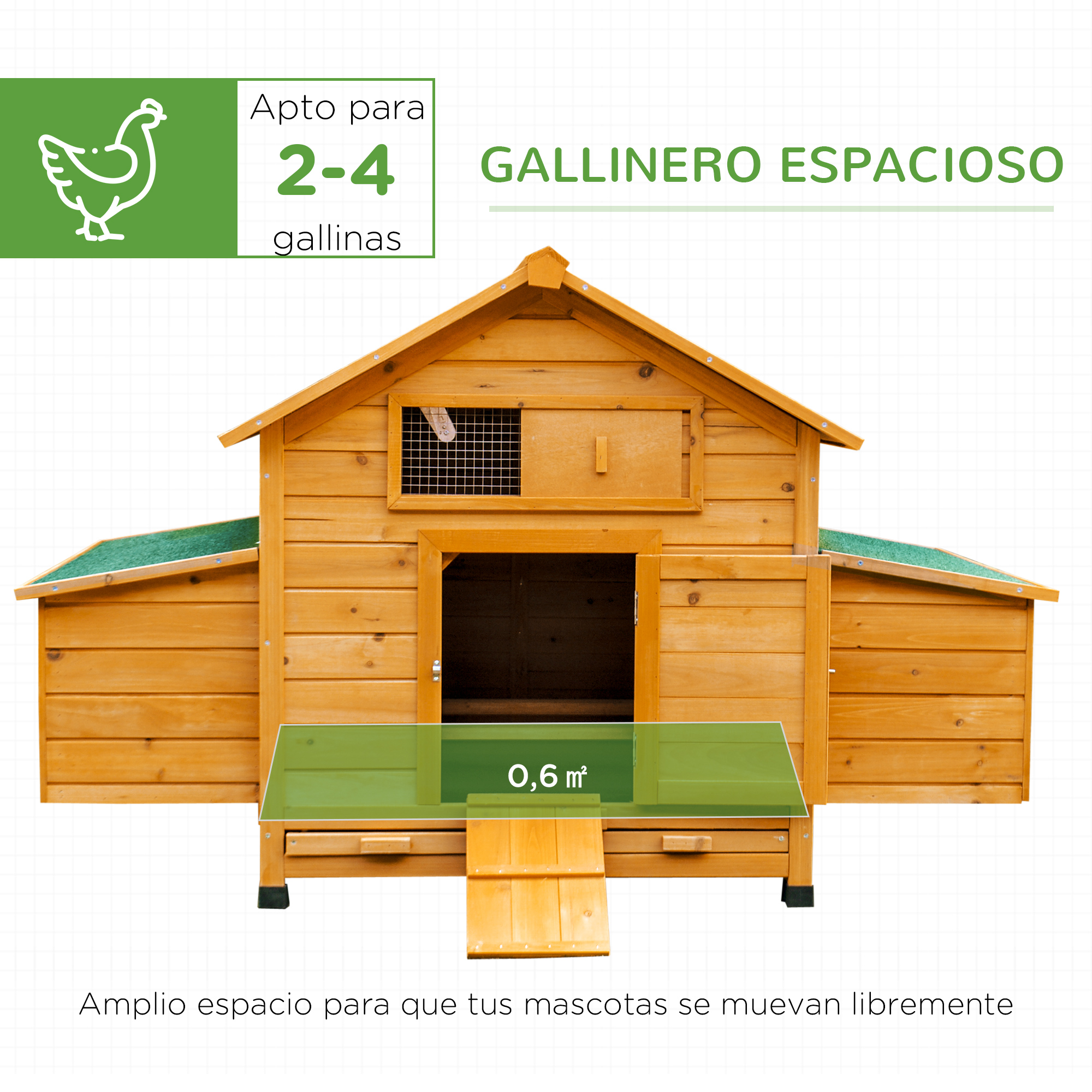 Galinheiro grande de madeira de abeto PawHut
