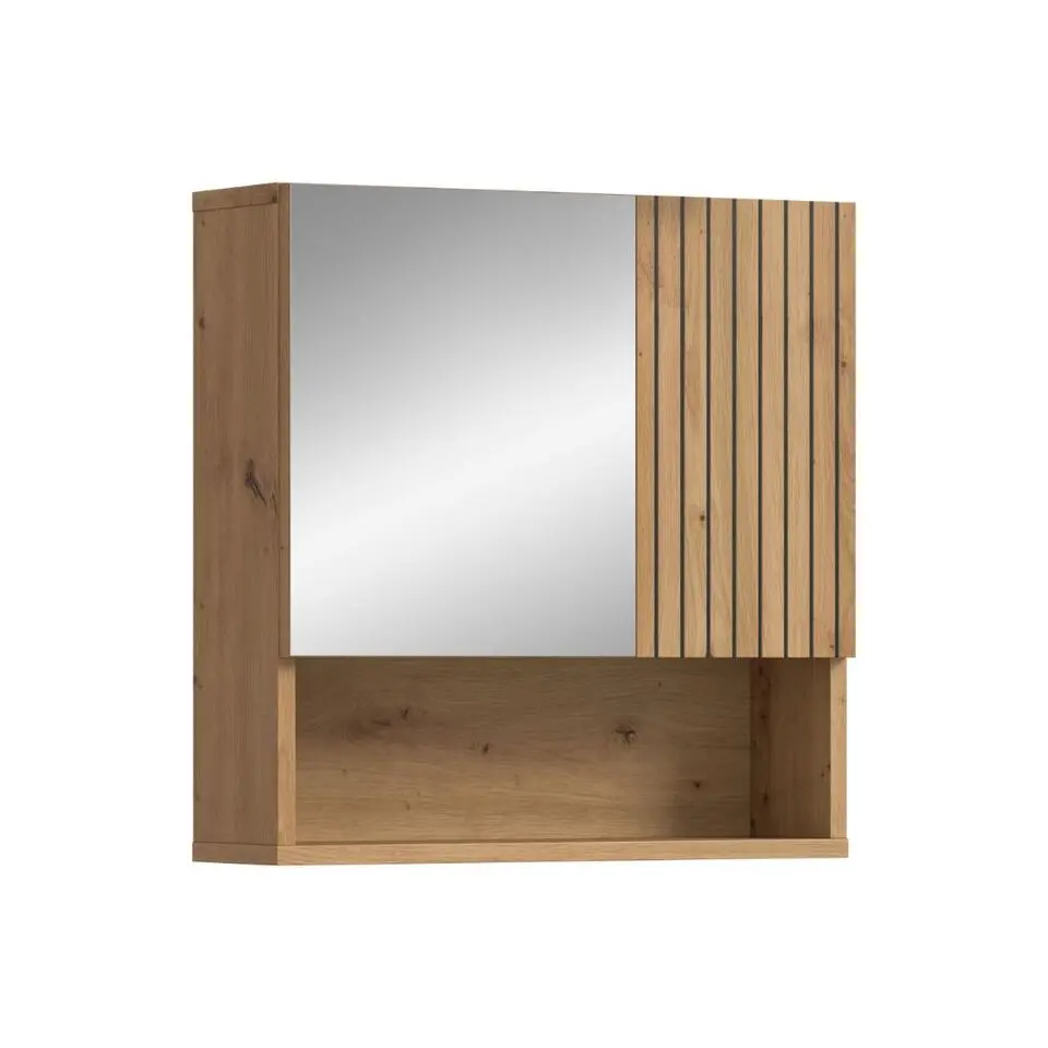 Hioshop Mone spiegelkast 1 deur- 1 spiegeldeur- 1 plank eiken decor