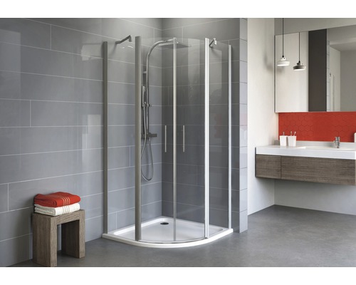 Ronde douche met draaideur SCHULTE Alexa Style 2.0 ExpressPlus 90 x 90 cm radius 500 profiel aluminium helder glas vuilafstotende glascoating