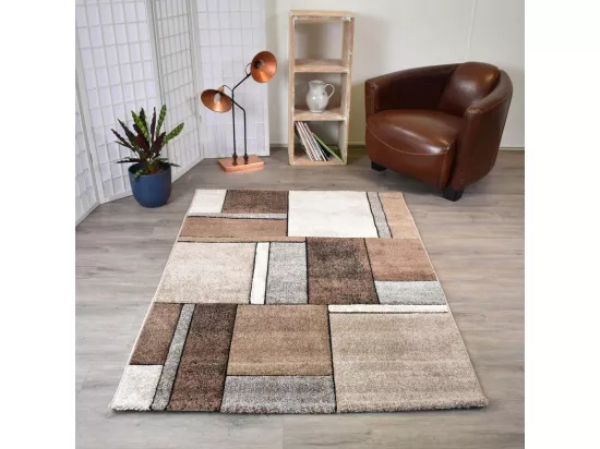 tapis salon 120x170 tissé beige rectangle motif géométrique GEOME