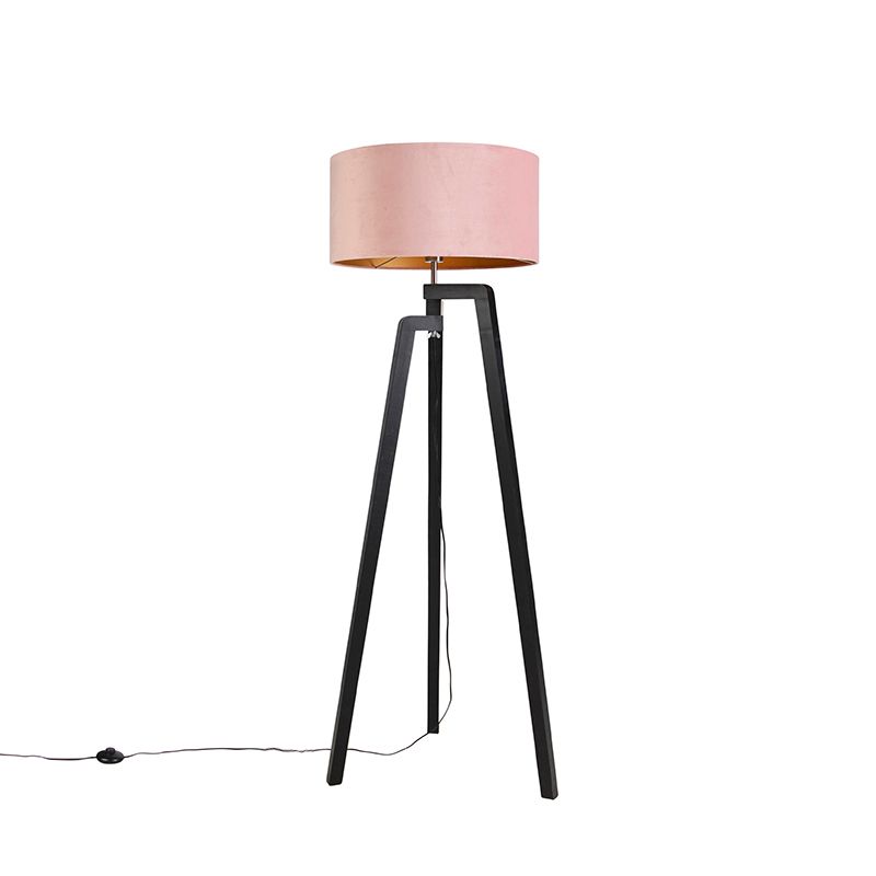 Vloerlamp tripod zwart met roze kap en goud 50 cm - Puros