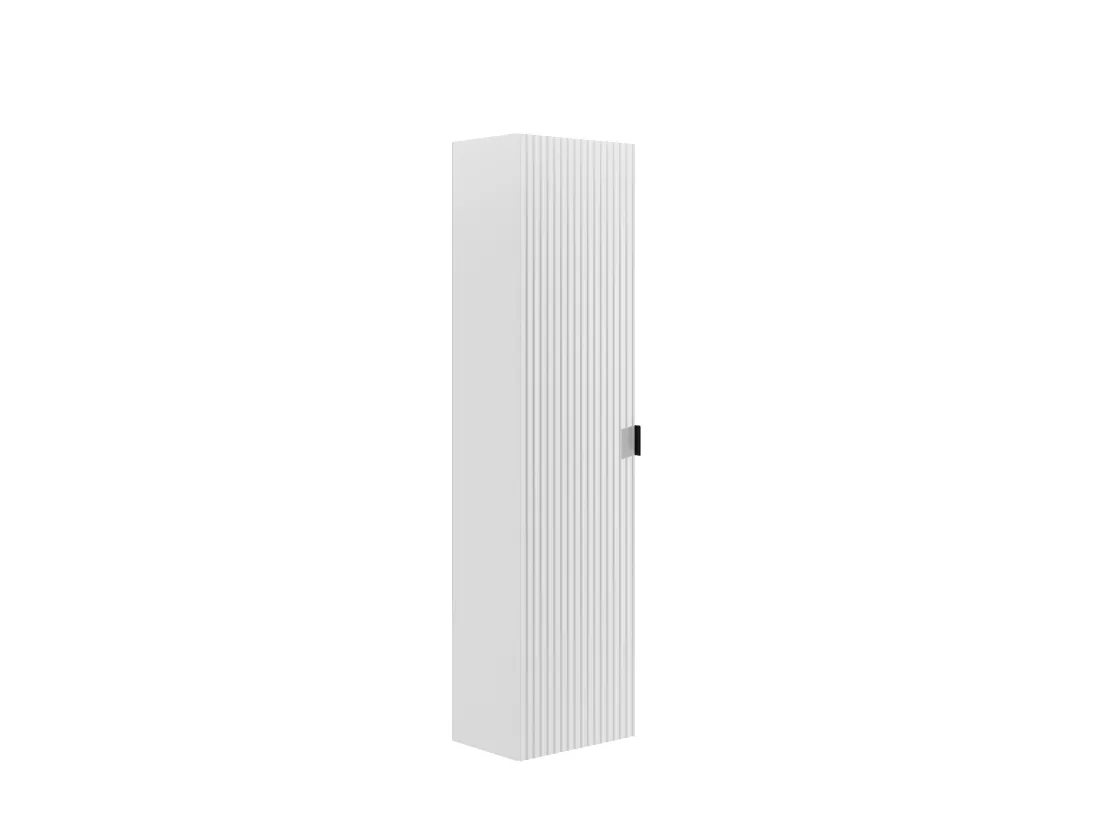 Meuble de salle de bain suspendu strié avec vasque à poser et colonne - Blanc mat - 80 cm - ZEVINI