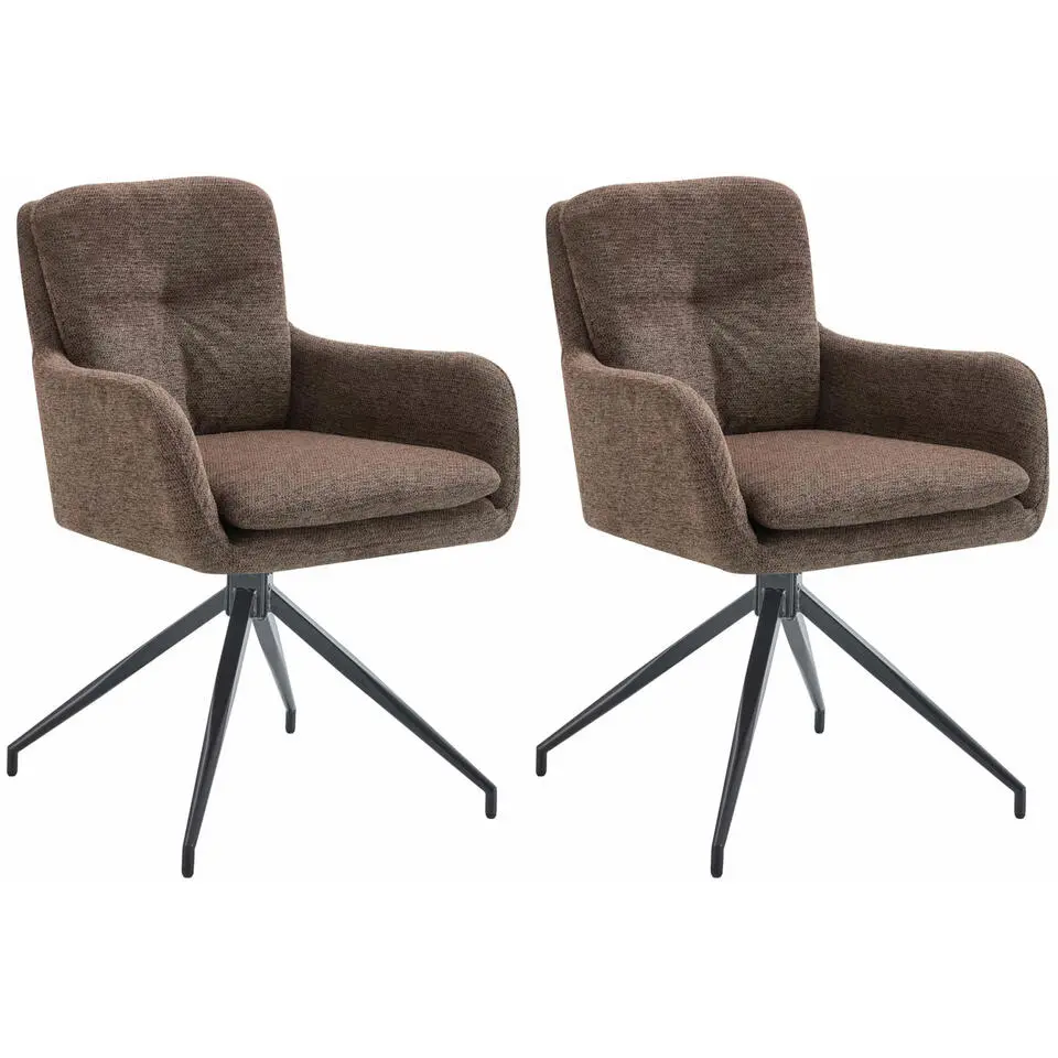 CLP Set van 2 Eetkamerstoel Pickett mat zwart Frame - Stof - bruin