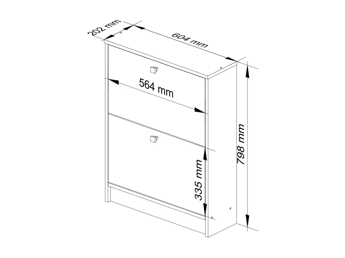 Meuble à chaussures AKORD Blanc 60 cm 2 portes façade Blanche 2 étagères 60x20x80 cm