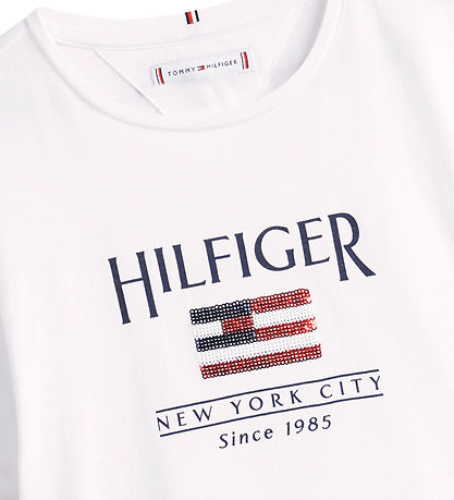 Tommy Hilfiger T-Shirt - Pailletten Flagge - Weiß