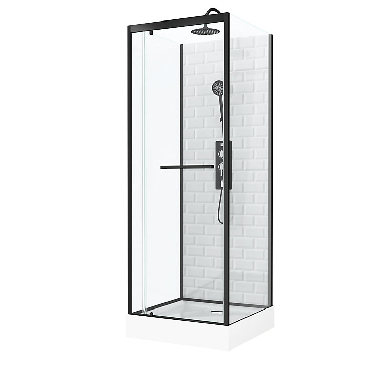 Cabine de douche carrée blanc et noir 70x70 cm Metro Galedo