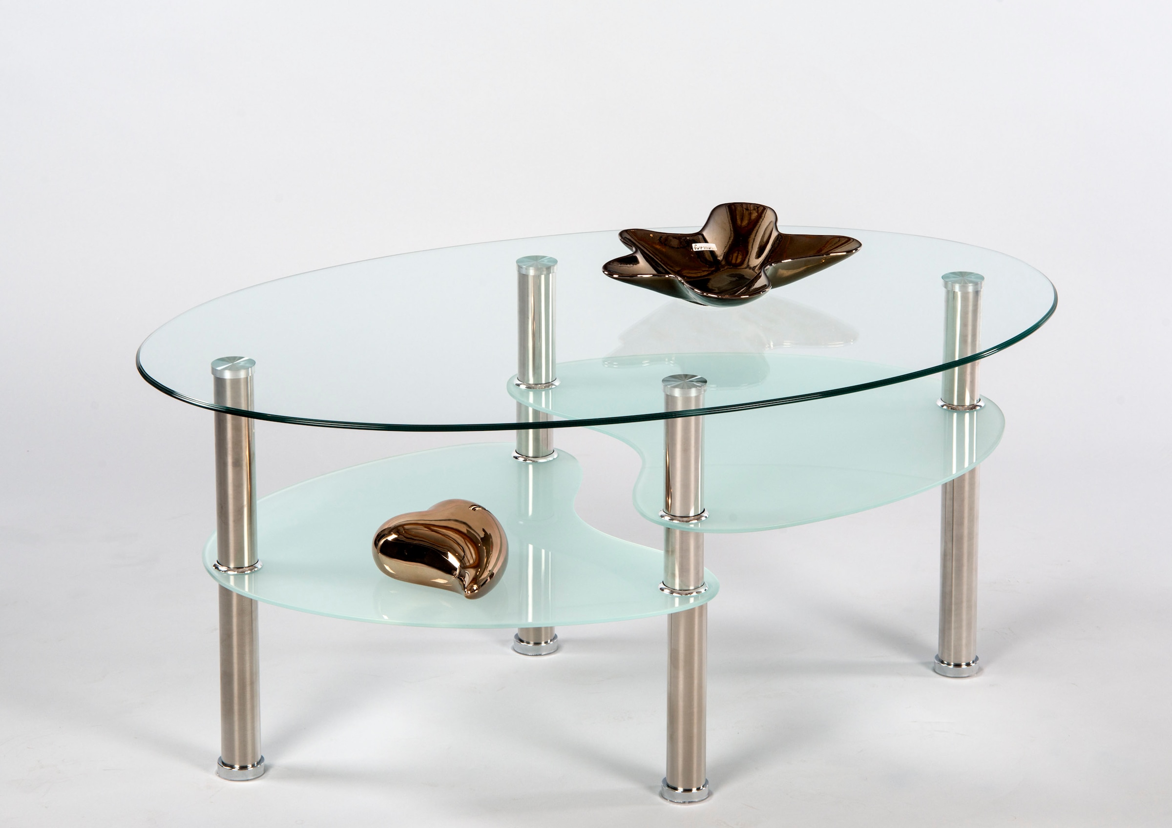 Stolkom Couchtisch »Wave Glastisch, Wohnzimmertisch, Beistelltisch Glas BxHxT 90x41x55 cm« Sicherheitsglas 8mm stark, Ablage in Milchglas, Tisch Oval