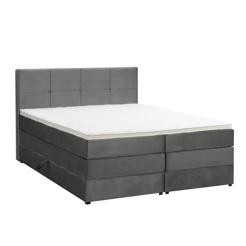 Boxspring met opbergruimte Liv geblokt - grijs - 160x200 cm
