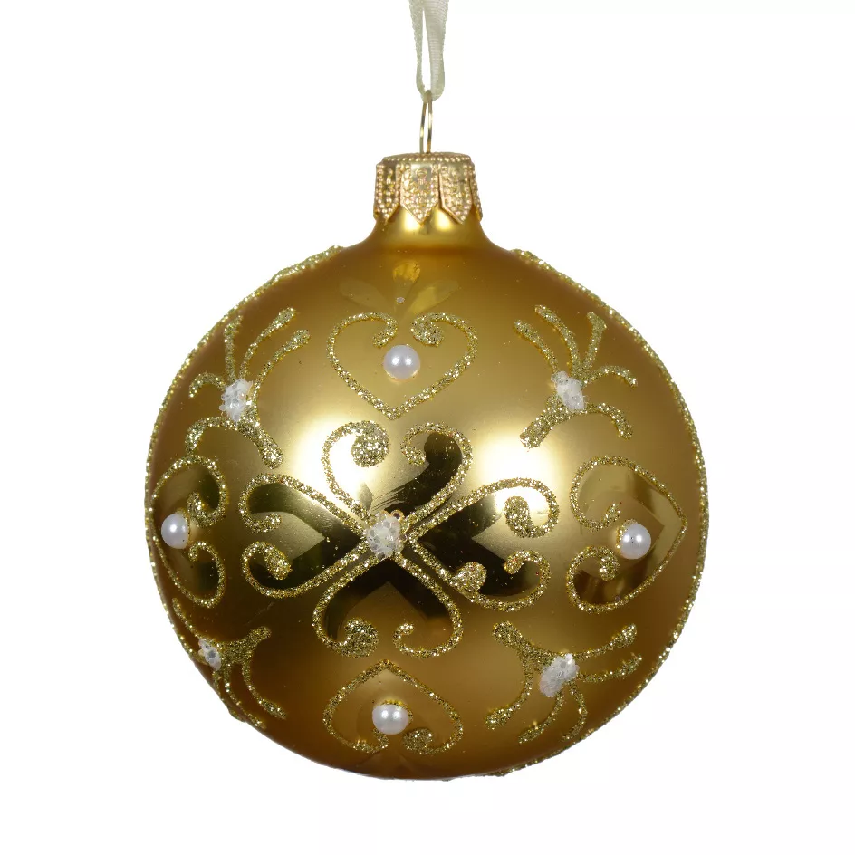 Lot de 6 boules de Noël en verre (D80 mm) Baroque Or clair