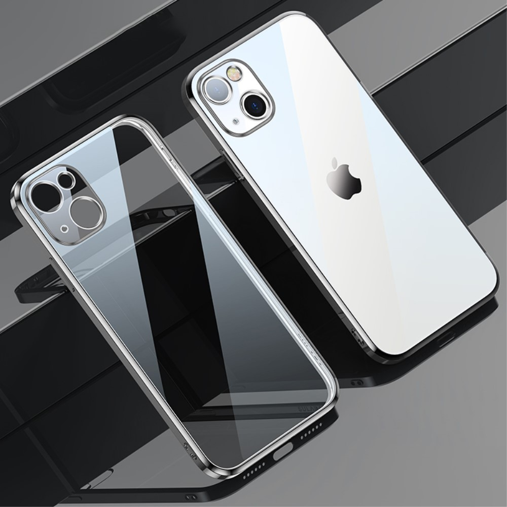 iPhone 13 Gummi Case Hülle Galvanisierter Rahmen   Kameraschutz - Silber