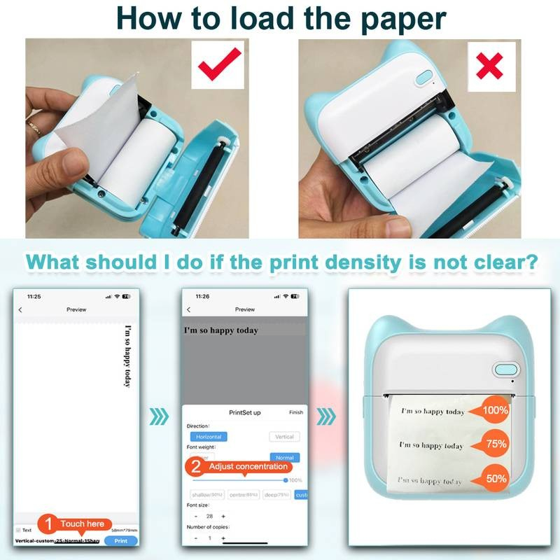 Mini Foto Thermodrucker Mobiler Bluetooth Printer Taschendrucker inkl. Thermopapier (iOS/Android) - Rosa