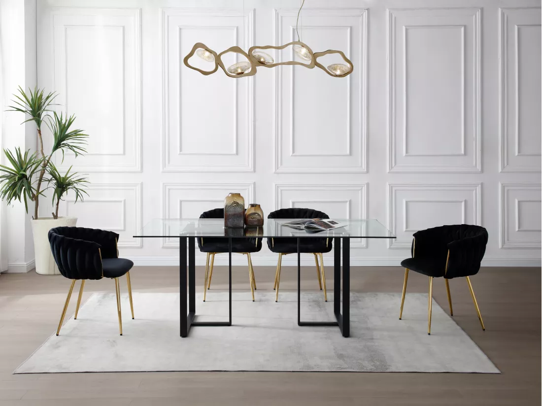 Table à manger 6 personnes en verre trempé et métal - Transparent et noir - NILESA IIde Pascal Morabito