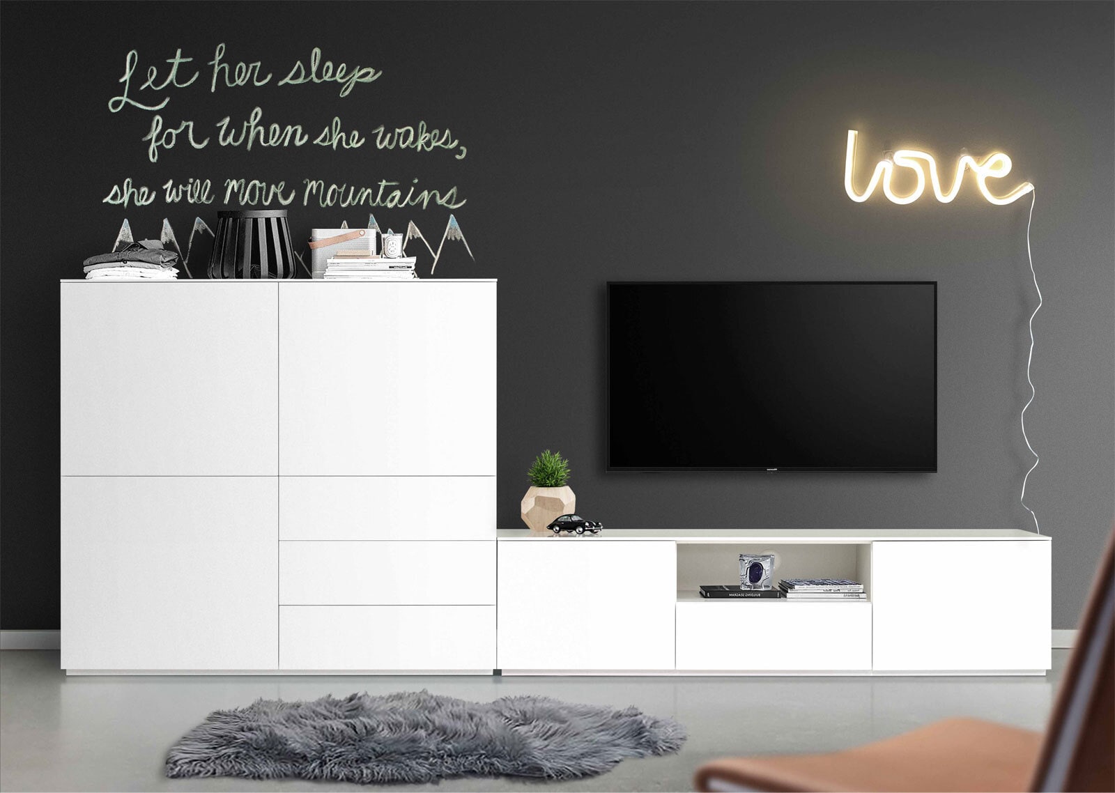 Sideboard MONIQUE 180 x 60 cm Hochglanz weiß