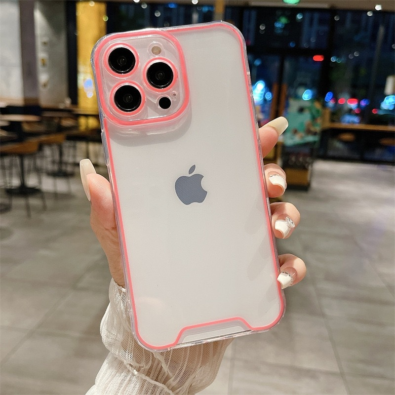 iPhone 16 Pro Max Gummi Case Hülle mit Fluoreszierendem Rahmen - Pink / Transparent