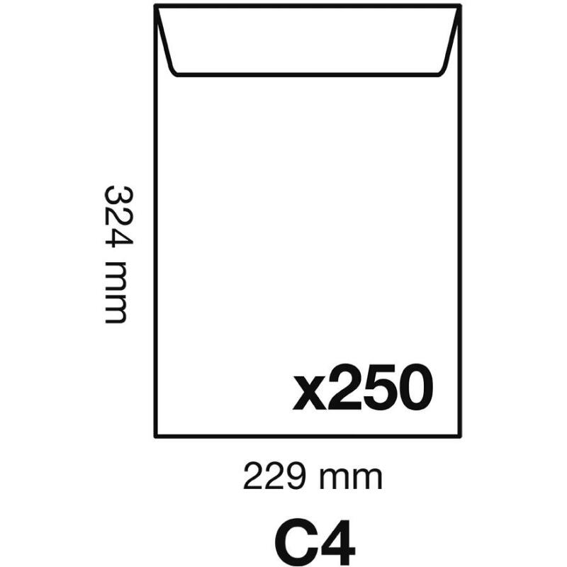 Boite de 250 Pochettes Blanches C4-229x324 mm - Auto-Adhésives - 120g/m2 - Blanc