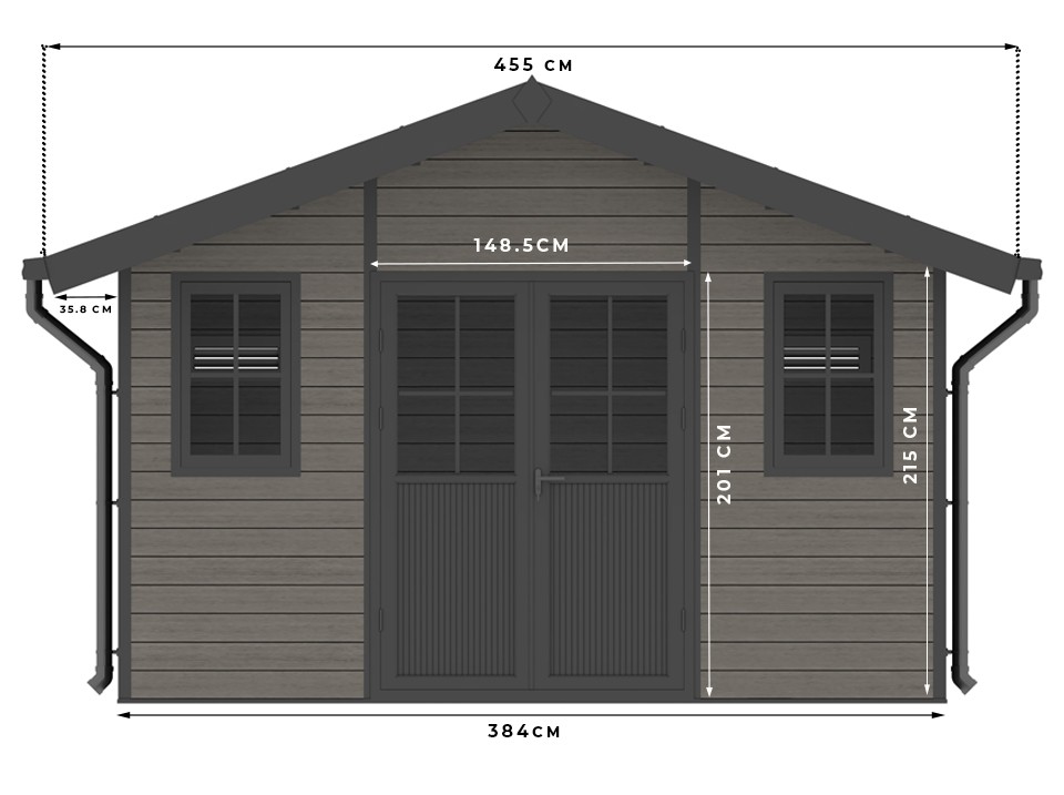 Abri de jardin bois composite braga - 12m2 gris - epaisseur des murs : 28 mm - aluminium - anti uv et intemperies