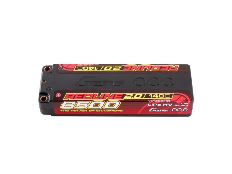 Gens ace RC-Akku LiHV 6500 mAh 7.6 V 140C Redline 2.0 2S LiPo HV Hardcase Akku mit 5 mm Bullet Goldstecker