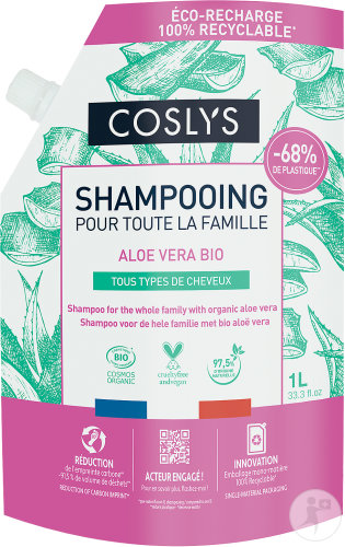 Coslys Shampoing Famille Aloe Vera Bio Tous Types De Cheveux Duopack 1000ml