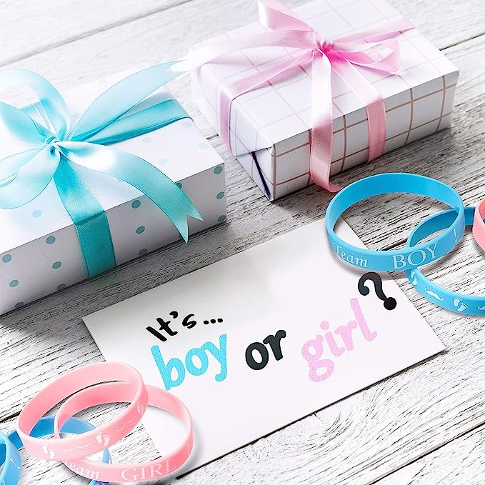 (24er Set) Silikon Armbänder Team Girl / Team Boy Bänder Gender Reveal Bracelet Baby Shower Party Accessoire - Rosa / Blau