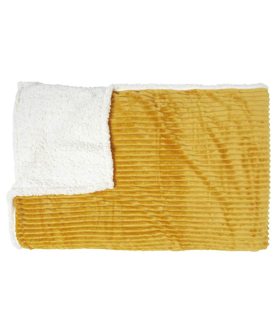 Plaid flanelle côtelé - 180x220cm - Jaune Moutarde