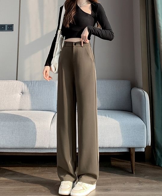 evanesce - Effen hoge taille wijde broek