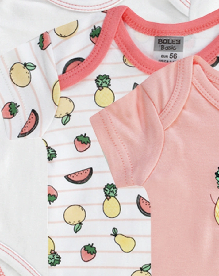 Kurzarm-Body CRAZY FRUITS 3er-Pack in weiß/rosa