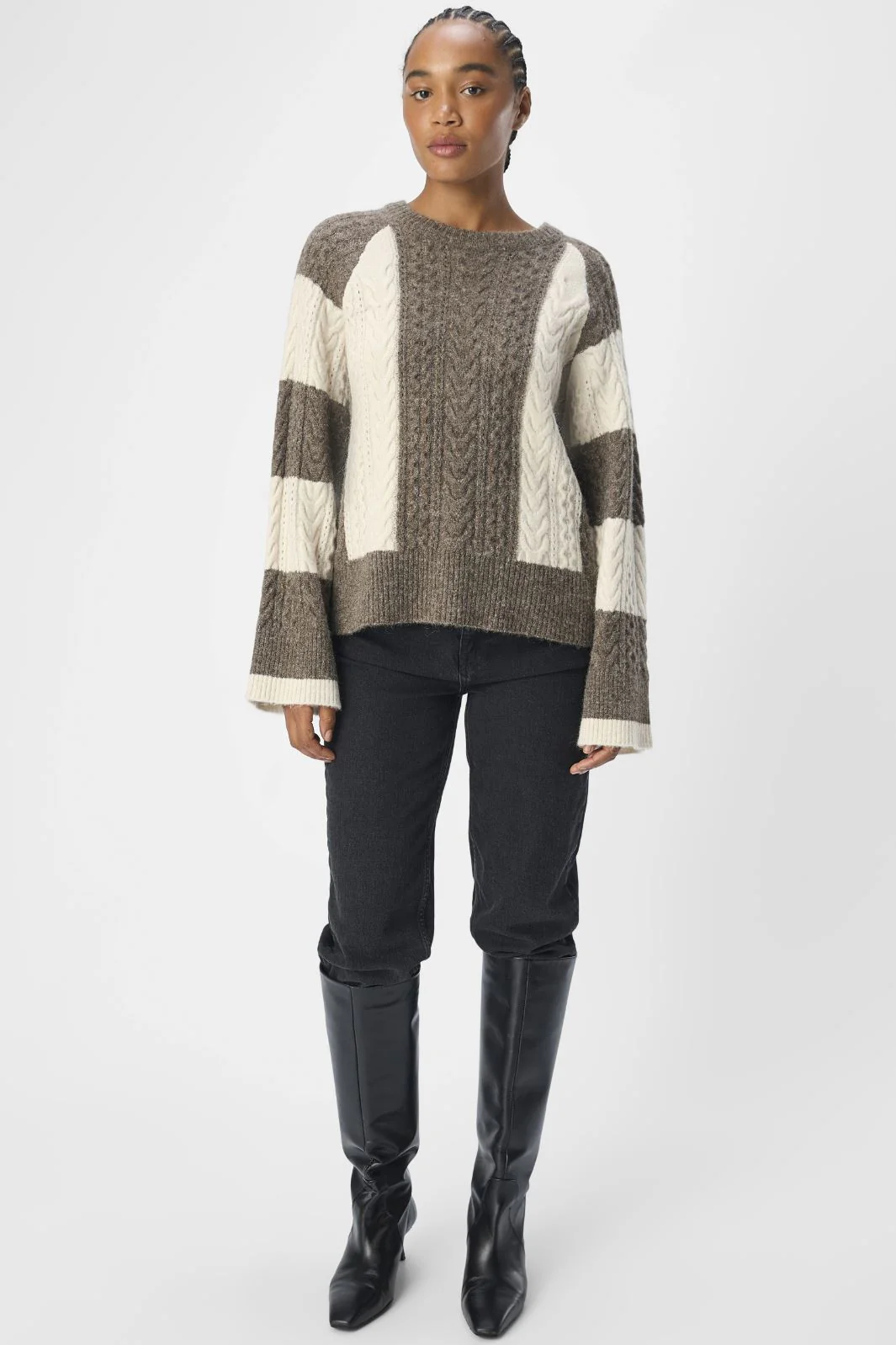 Object Objrosa Knit L/S Re Pullover 134 4603709 morel white sand